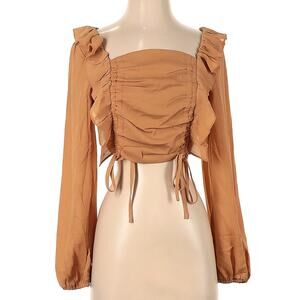 Le Lis Long Sleeve Ruffle Crop Top Tan Size Large